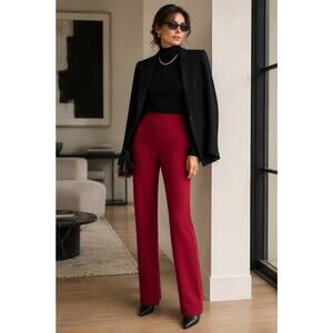 St. John Collection By Marie Gray Red Knitted Pant Elastic Waist Stretch Sz XS/S